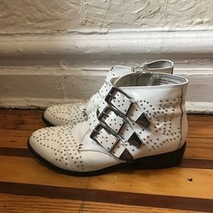 Diba White Ankle Booties with Silver Studs